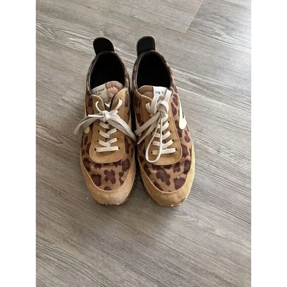 rag & bone  Retro Runner Leopard Suede & Leather Sneakers Size 8.5 - Picture 8 of 8